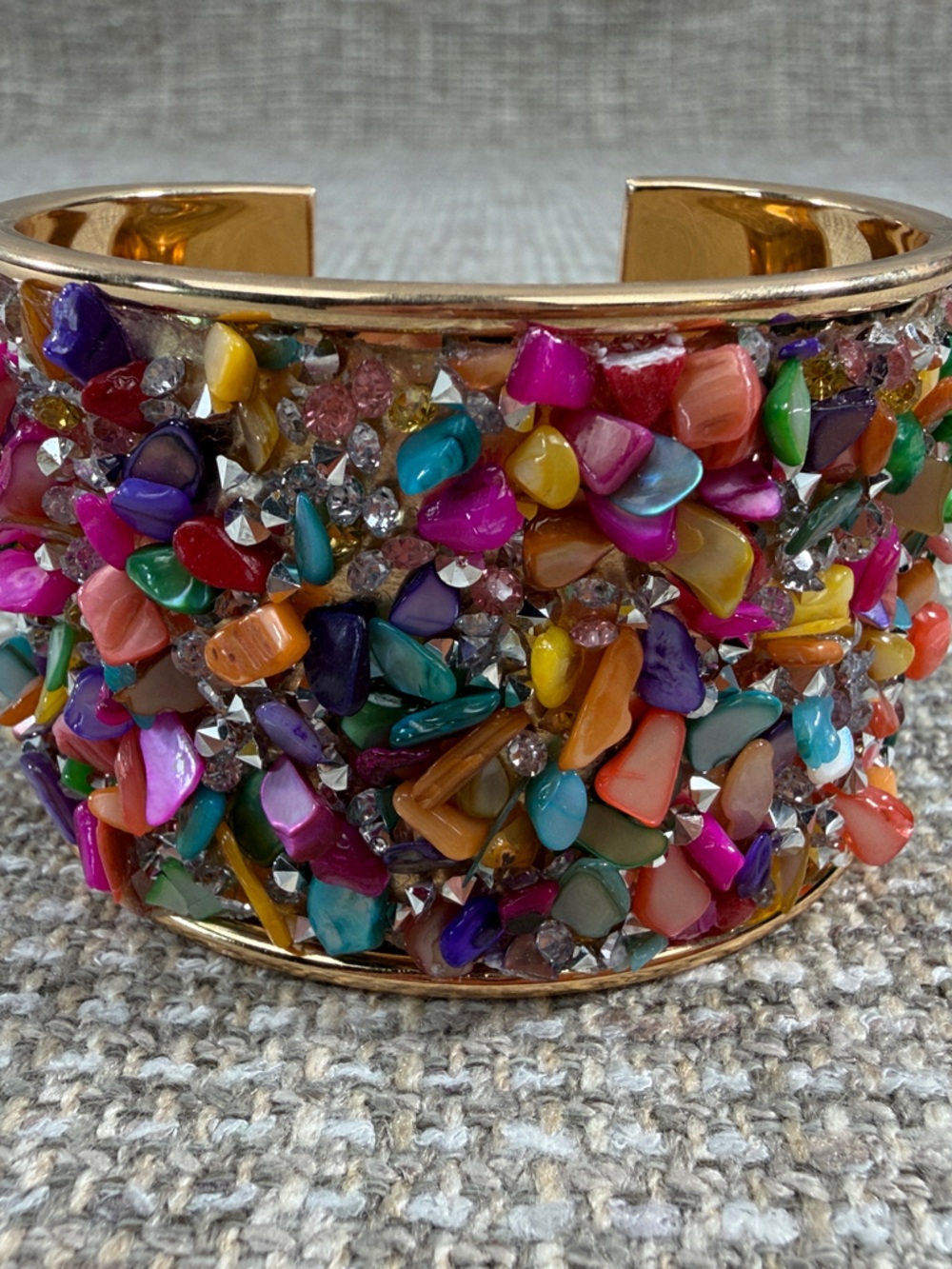 Gold Multi-Color Stone Cluster Cuff Bracelet
